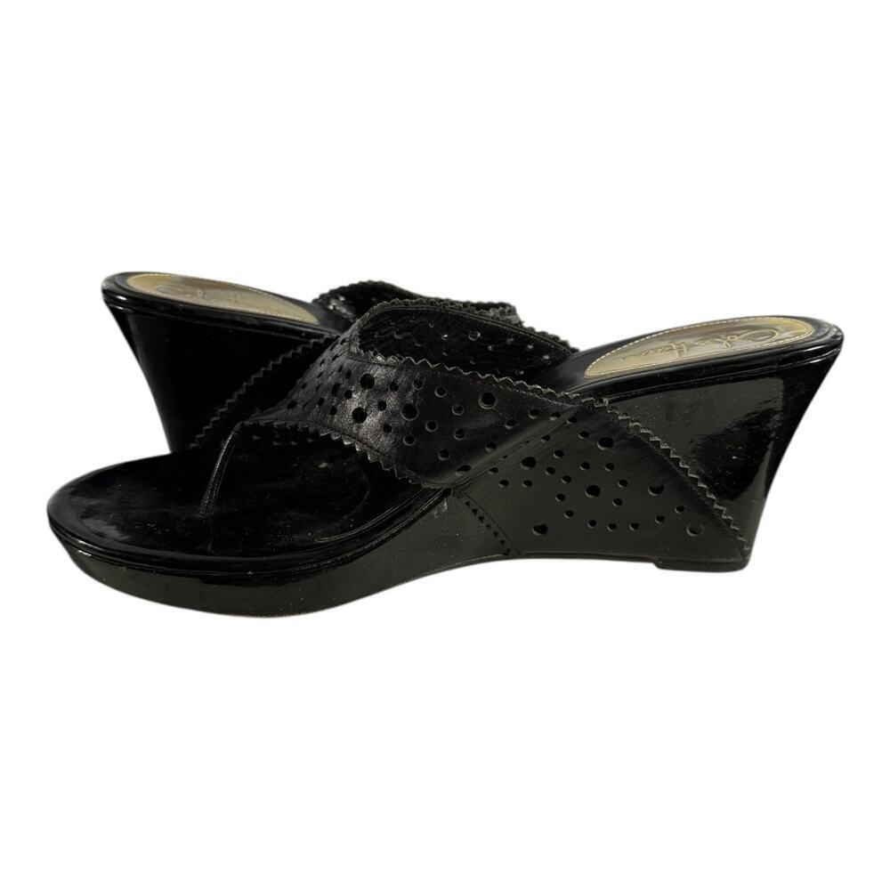 Cole Haan Black Leather Wedge Sandals Women’s Size 10B Open Toe Slip-On - Picture 6 of 8